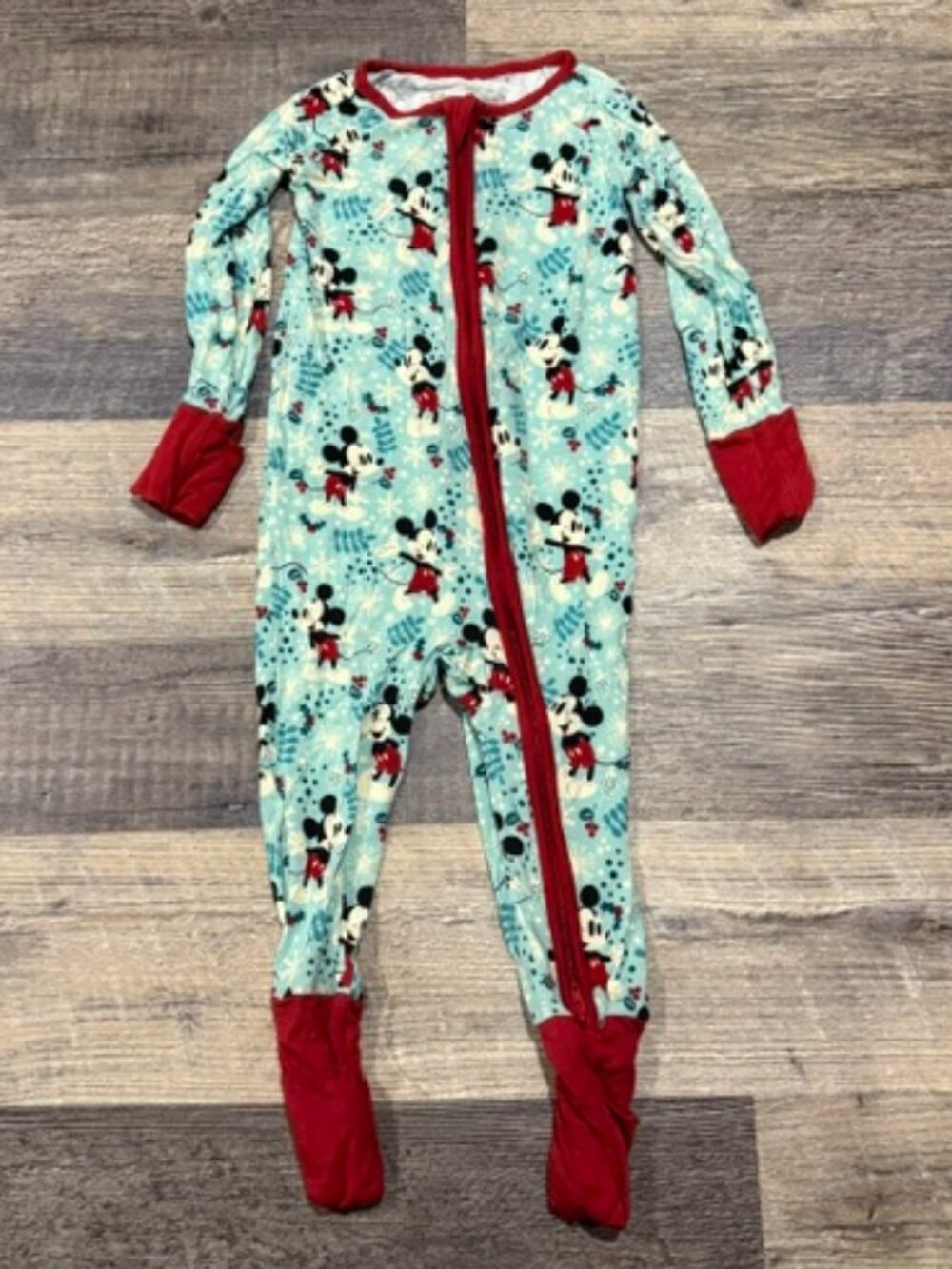 Little Sleepies 12-18 Month Disney Mickey Winter Print Zippie Footie Pajamas